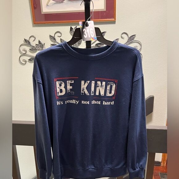EUC Navy Blue 'Be Kind' Sweatshirt Small #316 - Picture 7 of 7